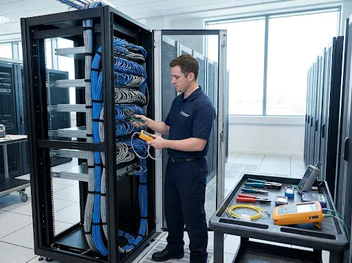 Técnico de Seguridata trabajando en infraestructura tecnológica